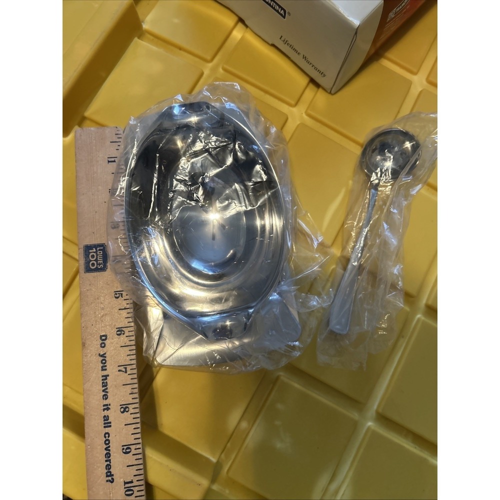 Tramontina 18/10 Stainless Steel 2 Pc Gravy Boat Set with Ladle 80212/404 Brazil - Picture 5 of 5